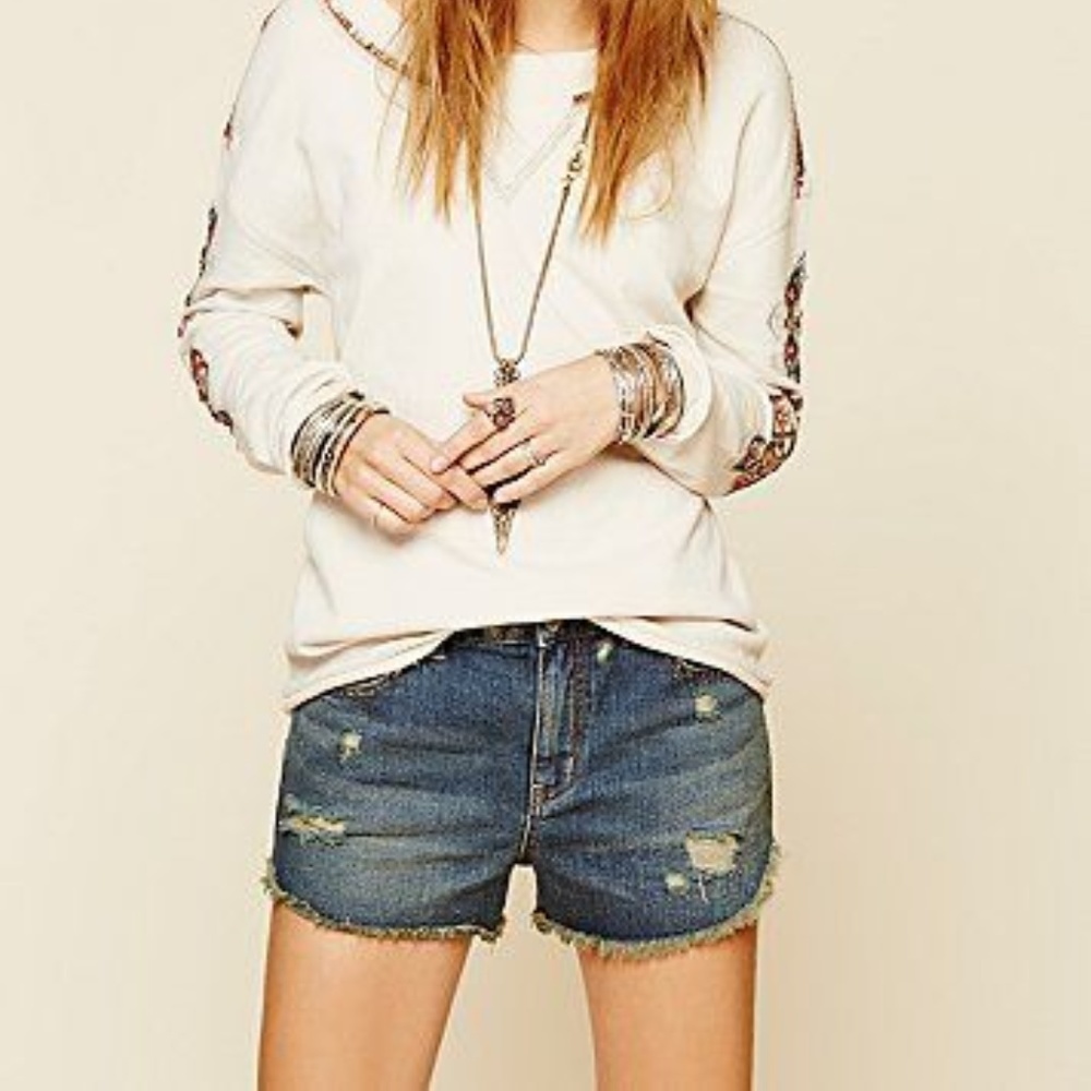 Free People dolphin denim jeans shorts distressed
